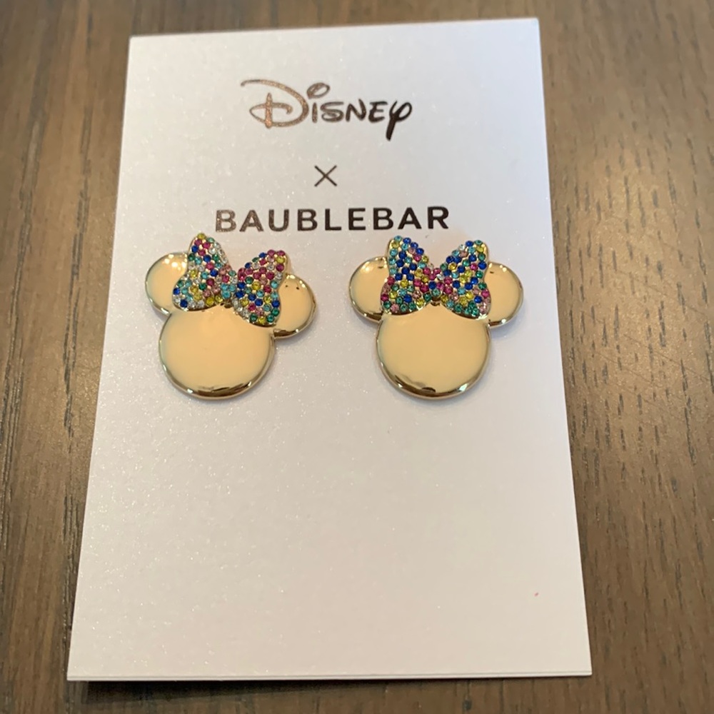 Disney x Bauble bar Gold Minnie Earrings with multicolor bow